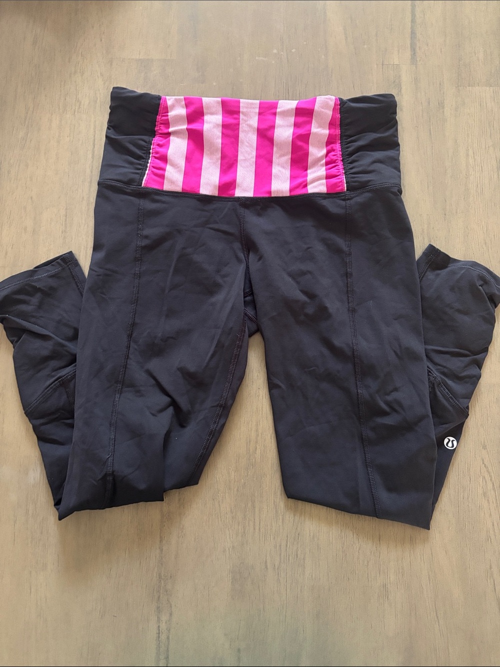 lululemon athletica Black Leggings with Pink Striped Waistband